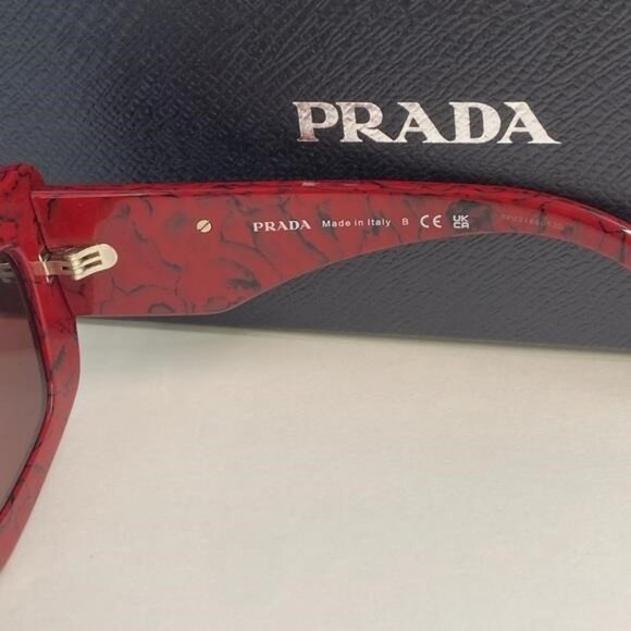 - New Authentic PRADA Acetate Symbole Sunglasses SPR 13Z Red Marble - Picture 11 of 12